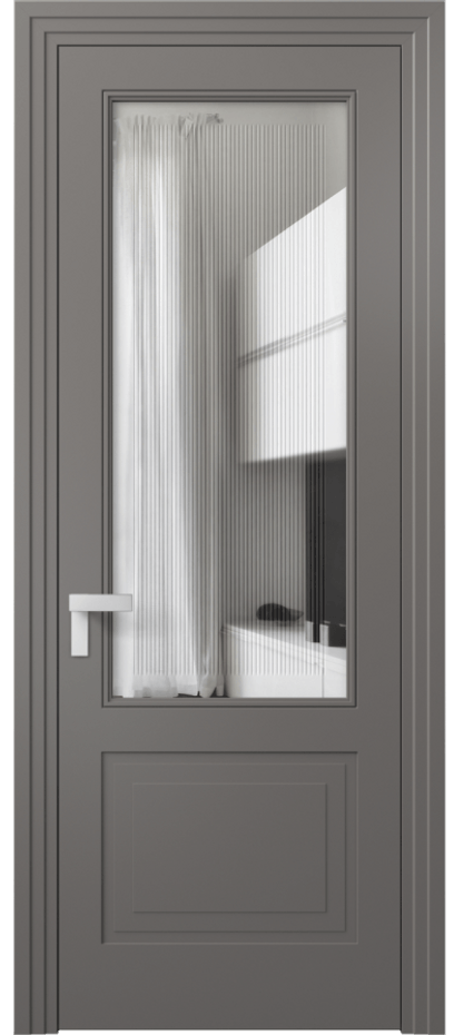 Межкомнатная дверь Rocca 8352 Матовый классический серый Прозрачное стекло с гравировкой "Каннелюры", триплекс, 7 мм Цена 86899 ₽ | Volhovec