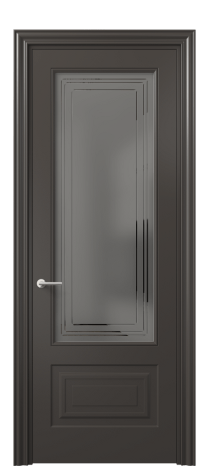 Межкомнатная дверь Mascot 8442 Матовый антрацит Сатинированное серое стекло с гравировкой "Грани", триплекс Цена 86620 ₽ | Volhovec