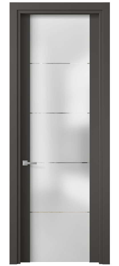 Межкомнатная дверь Планум 4114 ПЭТ графитовый Сатинированное стекло с гравировкой «КВАДРО», триплекс Цена 34170 ₽ | Volhovec