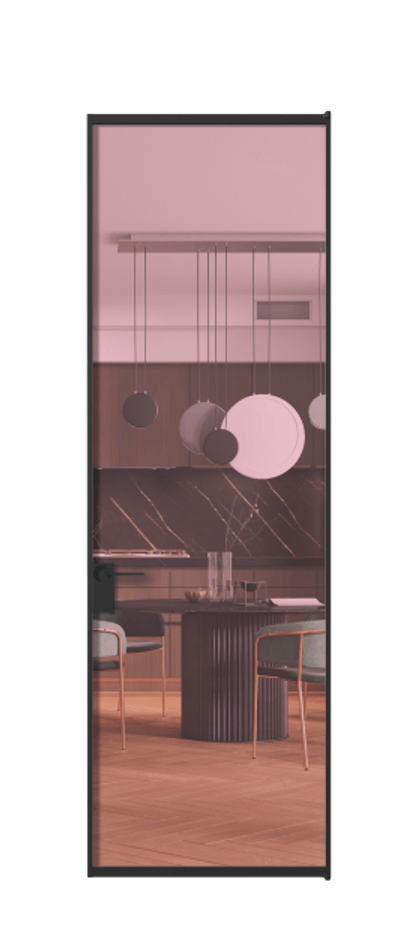 Алюминиевая дверь АЛПЛ040.01 Алюминий Черный Прозрачное розовое стекло, триплекс, 6мм Цена 131760  | Volhovec