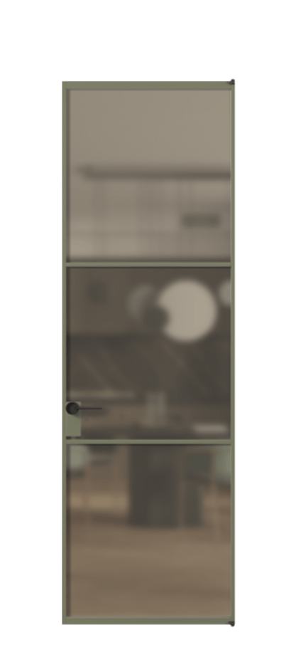 Алюминиевая дверь АЛПЛ040.03  Алюминий оливковый тёмный Сатинированное бронзовое стекло, триплекс, 6 мм. Без короба АОТ  Цена 122570 Стоимость комплекта двери включает: 
1. Полотно (600/650/700/750/800/850/900/950*2000-2400 мм).
2. Короб
3. Комплект фурнитуры (2 торцевые петли и магнитный замок с ответной планкой). Фабрика дверей Волховец 8 (800) 551 43 19  Алюминиевая дверь АЛПЛ040.03 Алюминий оливковый тёмный Сатинированное бронзовое стекло, триплекс, 6 мм Цена 122570  | Volhovec