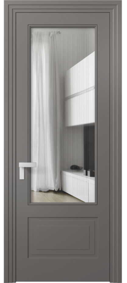 Межкомнатная дверь Rocca 8342 Матовый классический серый Прозрачное стекло с гравировкой "Каннелюры", триплекс, 7 мм Цена 91240 ₽ | Volhovec