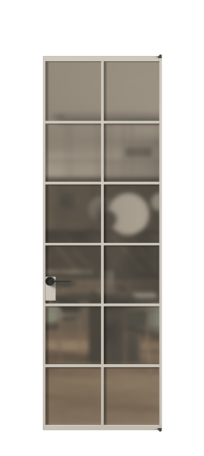 Алюминиевая дверь АЛПЛ040.05  Алюминий светло-бежевый Сатинированное бронзовое стекло, триплекс, 6 мм. Без короба АСБЖ  Цена 127100 Стоимость комплекта двери включает: 
1. Полотно (600/650/700/750/800/850/900/950*2000-2400 мм).
2. Короб
3. Комплект фурнитуры (2 торцевые петли и магнитный замок с ответной планкой). Фабрика дверей Волховец 8 (800) 551 43 19  Алюминиевая дверь АЛПЛ040.05 Алюминий светло-бежевый Сатинированное бронзовое стекло, триплекс, 6 мм Цена 127100  | Volhovec