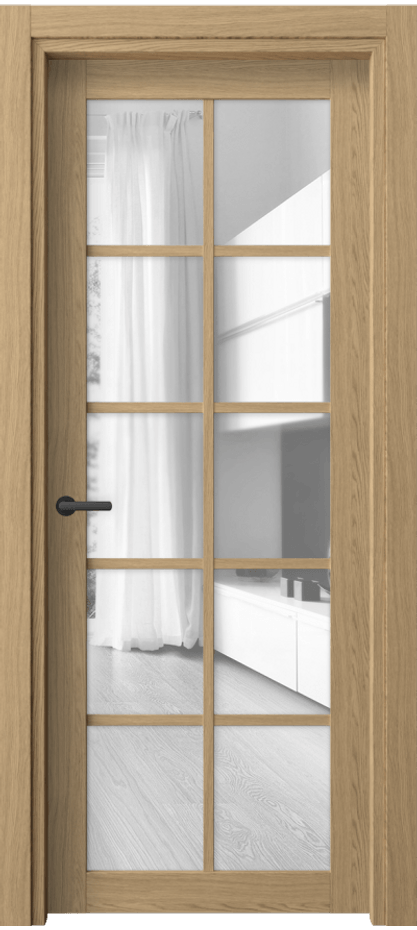 Межкомнатная дверь Neo 2106 Жемчужный дуб Прозрачное стекло, триплекс, 6 мм Цена 36399 ₽ | Volhovec