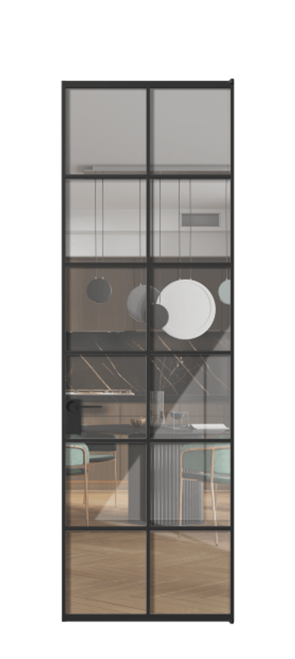 Алюминиевая дверь АЛПЛ040.05 Алюминий Черный Рефлективное прозрачное стекло "Stopsol", калёное, 6мм Цена 151290  | Volhovec