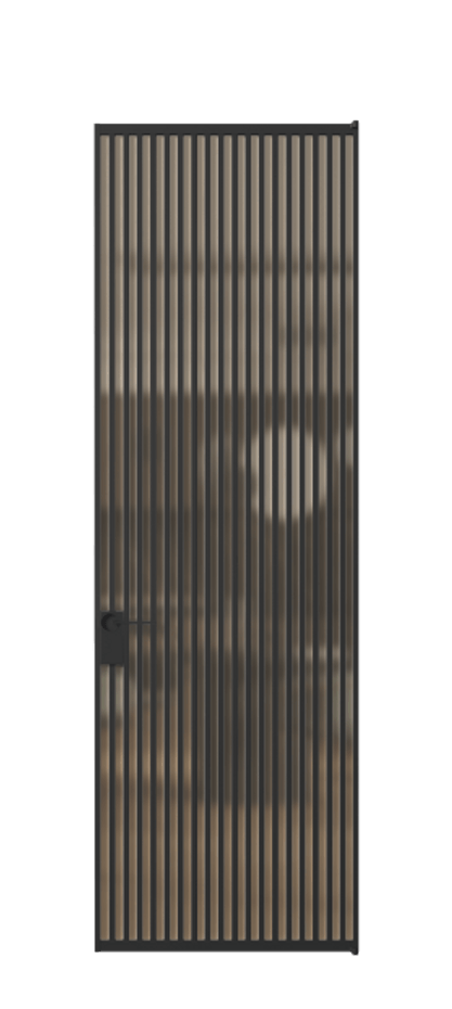 Алюминиевая дверь АЛПЛ040.06 Алюминий Черный Сатинированное оранжевое стекло, триплекс, 6мм Цена 208990  | Volhovec