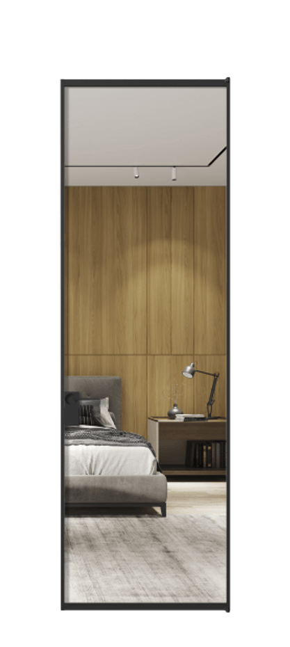 Алюминиевая дверь АЛПЛ040.01 Алюминий Черный Двустороннее зеркало, триплекс 6 мм, триплекс 6 мм Цена 131760  | Volhovec