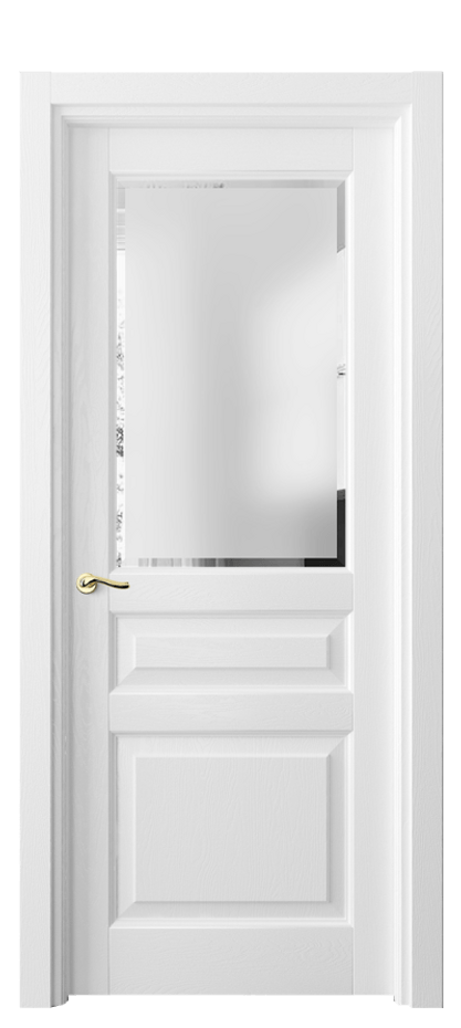 Межкомнатная дверь Лигнум 0710 Дуб белоснежный Сатинированное стекло с фацетом Цена 143530 ₽ | Volhovec