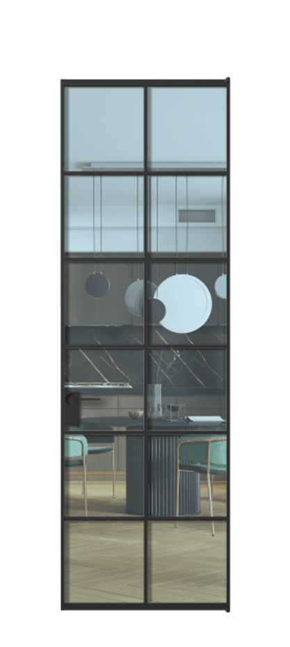 Алюминиевая дверь АЛПЛ040.05 Алюминий Черный Прозрачное голубое стекло, триплекс, 6мм Цена 142890  | Volhovec