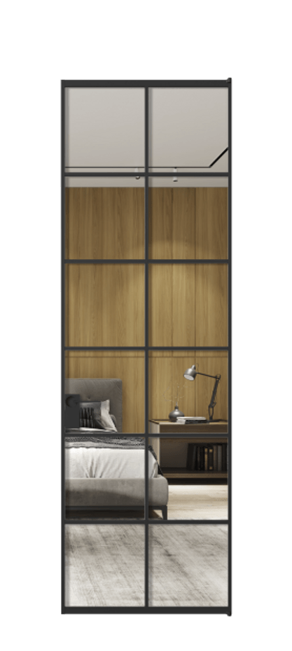 Алюминиевая дверь АЛПЛ040.05 Алюминий Черный Двустороннее зеркало, триплекс 6 мм, триплекс 6 мм Цена 136090  | Volhovec