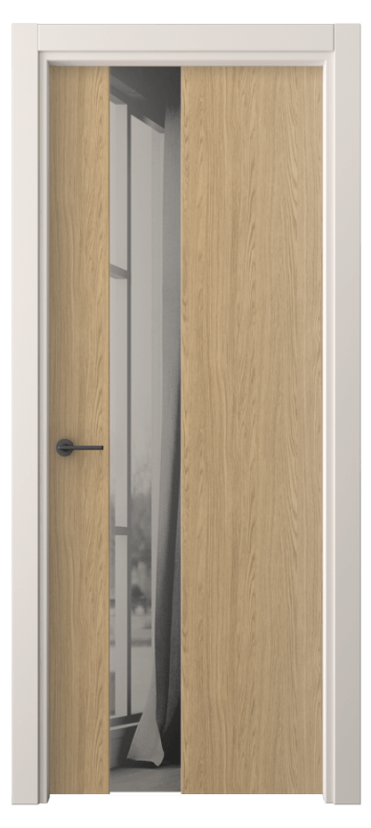 Межкомнатная дверь Freedom 4224 Жемчужный дуб Двустороннее серое зеркало, триплекс, 8 мм  Цена 42310 ₽ | Volhovec