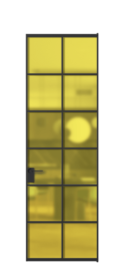 Алюминиевая дверь АЛПЛ040.05 Алюминий Черный Сатинированное жёлтое стекло, триплекс, 6мм Цена 142890  | Volhovec