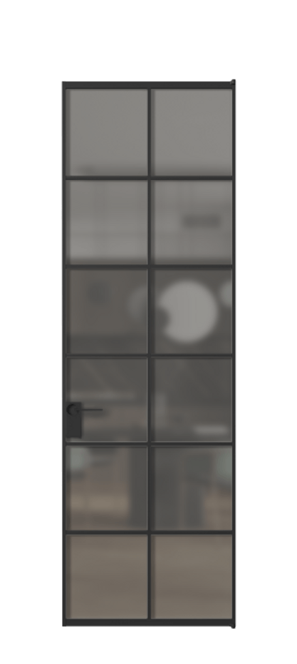 Алюминиевая дверь АЛПЛ040.05 Алюминий Черный Сатинированное серое стекло, триплекс, 6 мм Цена 142890  | Volhovec