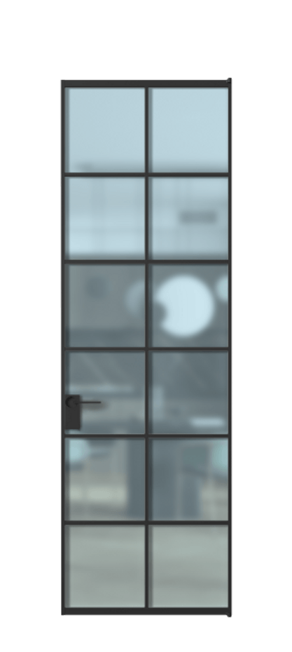 Алюминиевая дверь АЛПЛ040.05 Алюминий Черный Сатинированное голубое стекло, триплекс, 6мм Цена 142890  | Volhovec