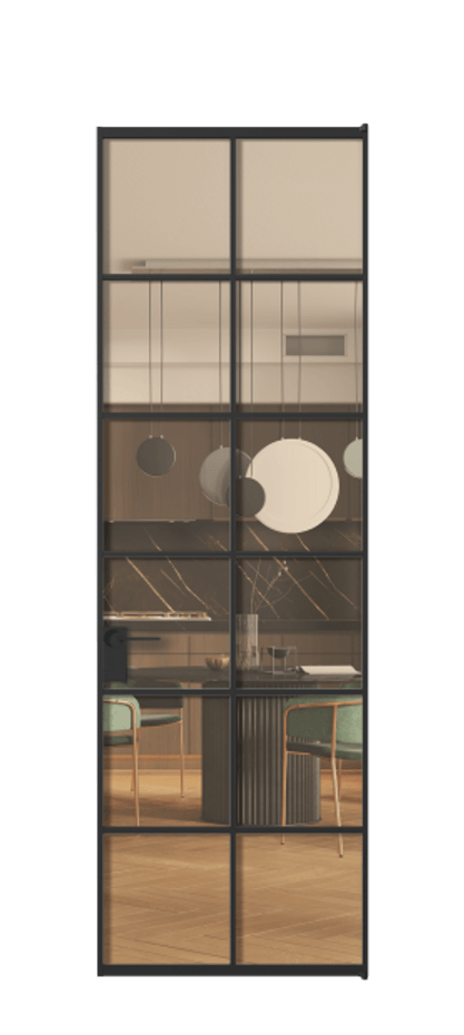 Алюминиевая дверь АЛПЛ040.05 Алюминий Черный Прозрачное оранжевое стекло, триплекс, 6мм Цена 142890  | Volhovec