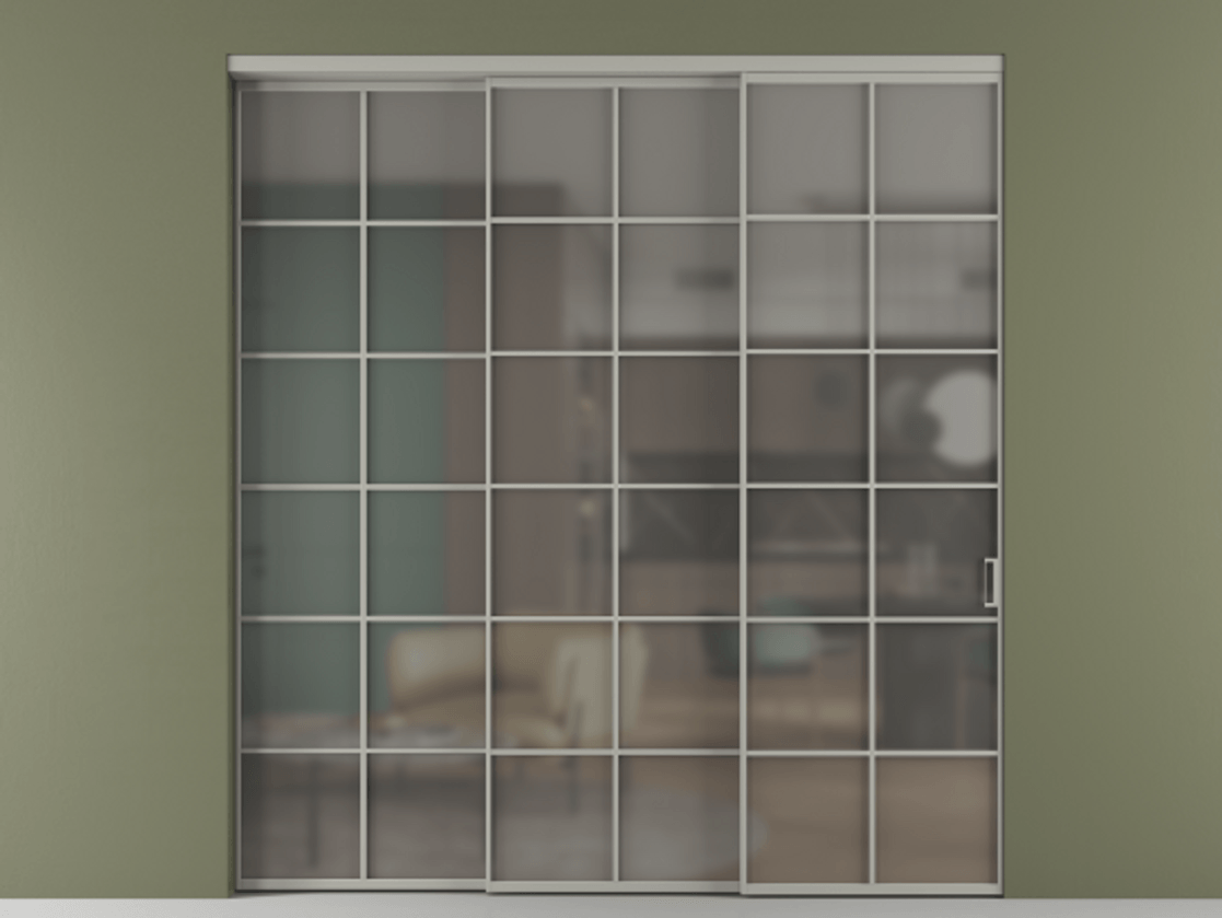 Перегородка Formato внутри проёма 3 створки с синхронным механизмом АЛПР 040.05 Алюминий нейтральный серый Сатинированное серое стекло, триплекс. Цена 433650 ₽ 1. Полотно 3 шт. (800/2100 мм)
2. Комплект установки раздвижной системы
3. Базовый комплект фурнитуры
4. Комплект фурнитуры телескопик синхро-2
5.Ручка RONDO
. Фабрика дверей Волховец 8 (800) 551 43 19 Перегородка Formato внутри проёма 3 створки с синхронным механизмом АЛПР 040.05 Алюминий нейтральный серый Сатинированное серое стекло, триплекс Цена 433650 ₽ | Volhovec