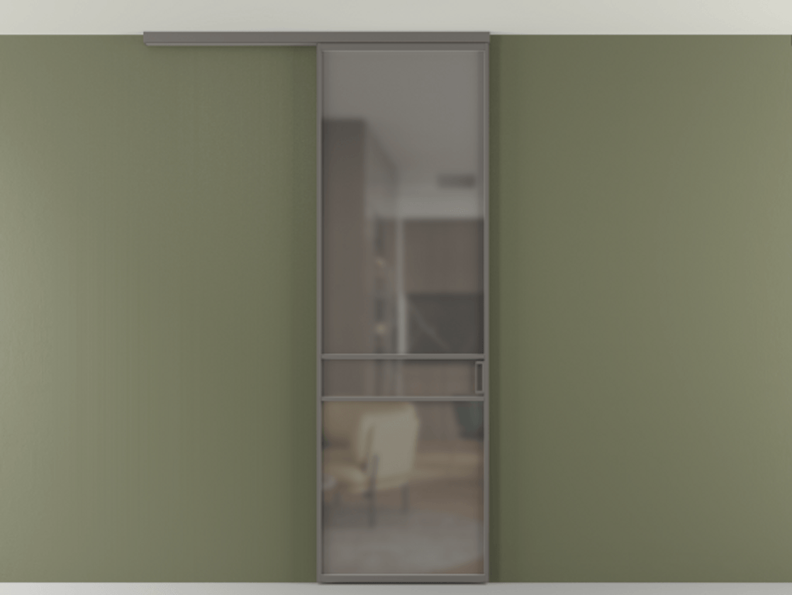Перегородка Формато вдоль стены на потолок 1 створка АЛПР 040.02 Алюминий классический серый Сатинированное серое стекло, триплекс Цена 126970 ₽ | Volhovec