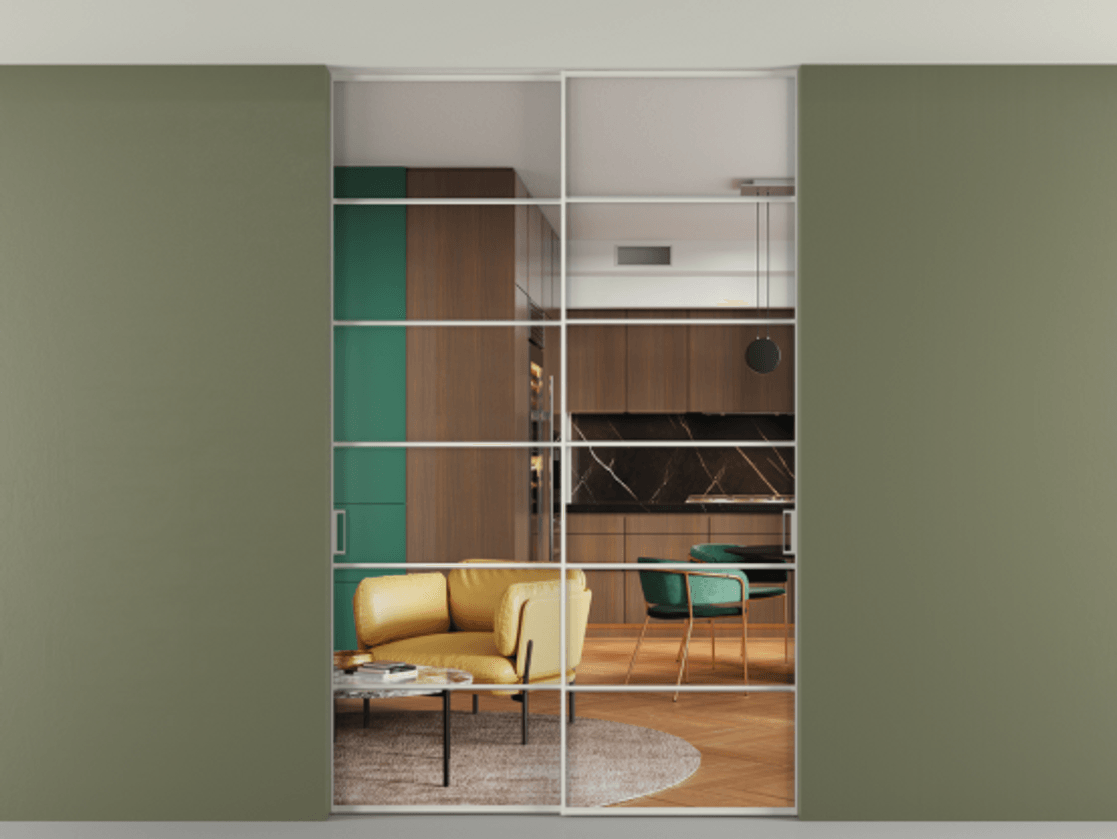 Перегородка Formato внутри проёма скрытое крепление в потолок 2 створки АЛПР 040.04 Алюминий Белый Прозрачное стекло "Crystal Vision", калёное. Скрытый короб БЕЛ Цена 329570 ₽ 1. Полотно 2 шт. (800/2100 мм)
2. Комплект установки раздвижной системы
3. Базовый комплект фурнитуры
4. Ручка RONDO. Фабрика дверей Волховец 8 (800) 551 43 19 Перегородка Formato внутри проёма скрытое крепление в потолок 2 створки АЛПР 040.04 Алюминий Белый Прозрачное стекло "Crystal Vision", калёное Цена 329570 ₽ | Volhovec