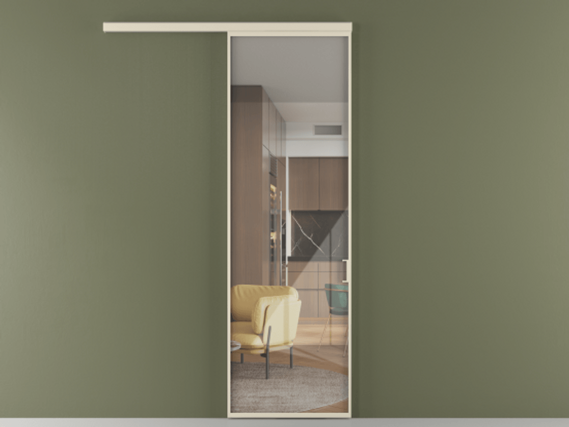 Перегородка Formato вдоль стены 1 створка АЛПР 040.01 Алюминий бежево-серый Рефлективное прозрачное стекло "Stopsol", калёное Цена 129890 ₽  | Volhovec