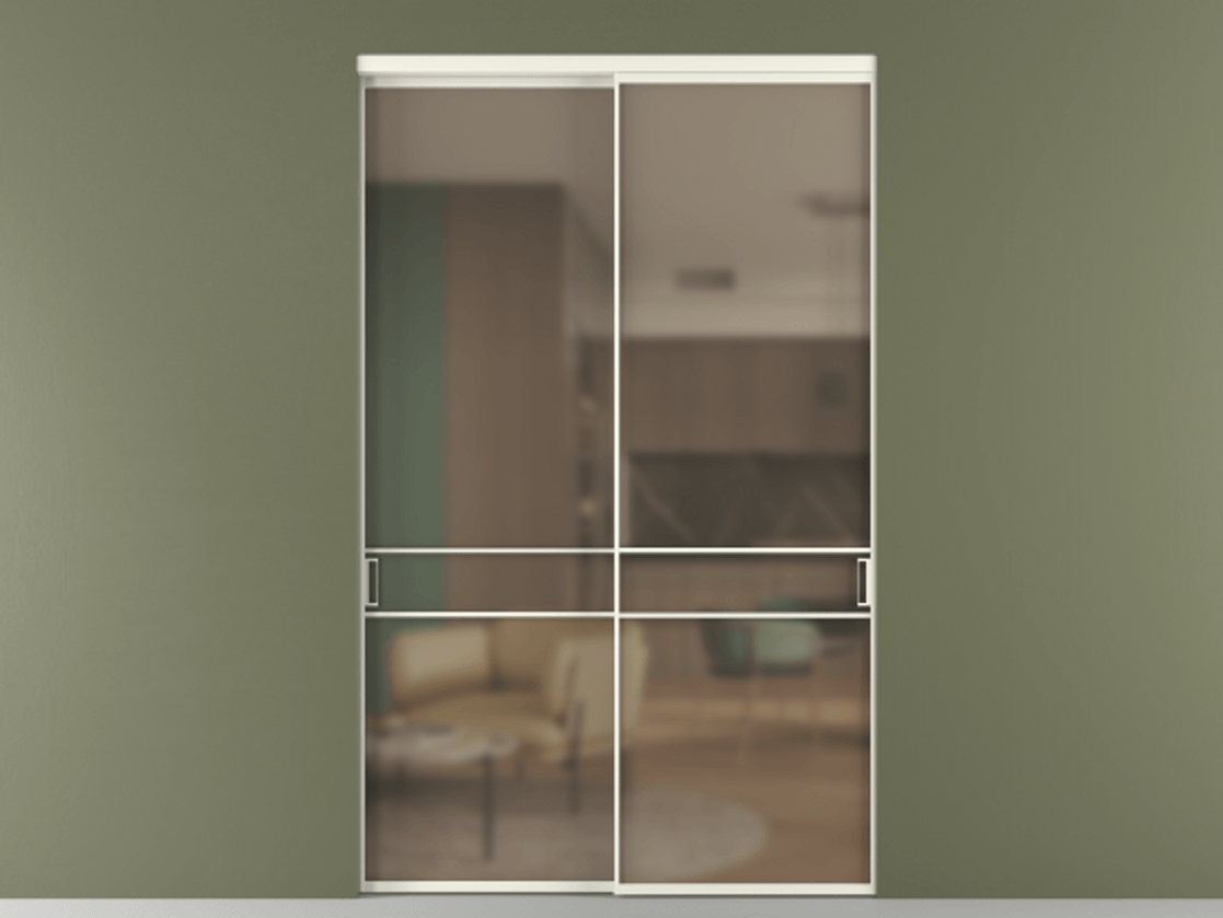 Перегородка Формато внутри проёма 2 створки АЛПР 040.02 Алюминий жемчужный Сатинированное бронзовое стекло, триплекс Цена 453870 ₽  | Volhovec