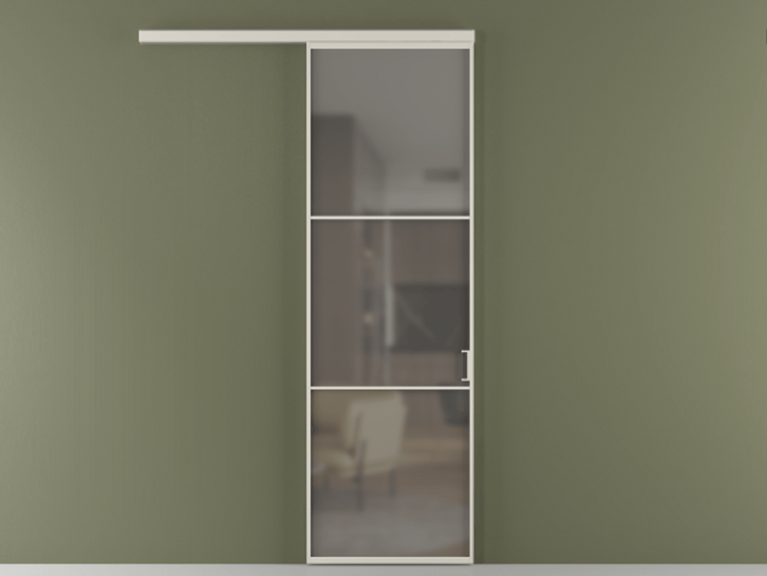 Перегородка Формато вдоль стены 1 створка АЛПР 040.03 Алюминий облачно-серый Сатинированное серое стекло, триплекс Цена 111380 ₽  | Volhovec