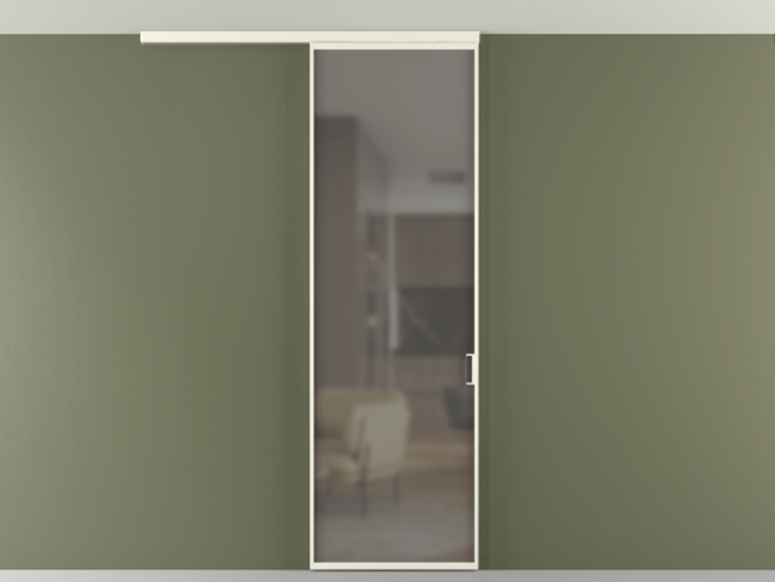 Перегородка Формато вдоль стены на потолок 1 створка АЛПР 040.01 Алюминий жемчужный Сатинированное серое стекло, триплекс Цена 101050 ₽ | Volhovec