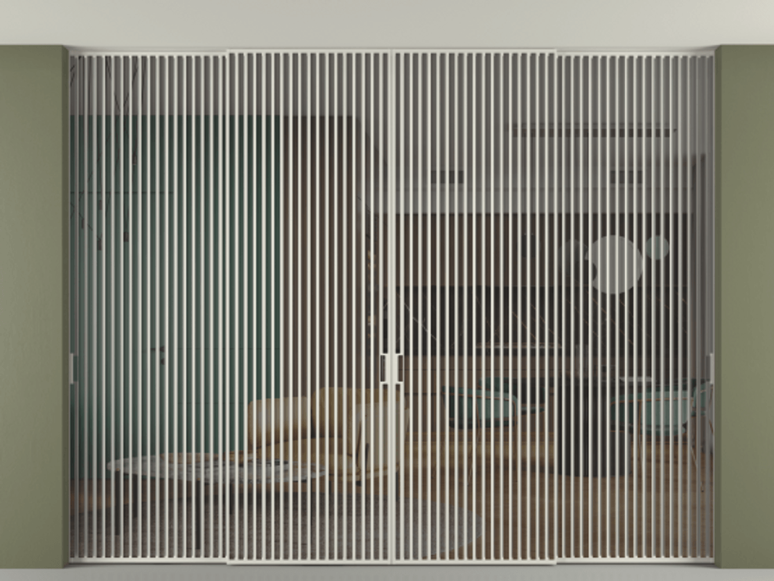 Перегородка Formato внутри проёма скрытое крепление в потолок 4 створки АЛПР 040.06 Алюминий Белый Прозрачное серое стекло, триплекс Цена 963710 ₽ | Volhovec