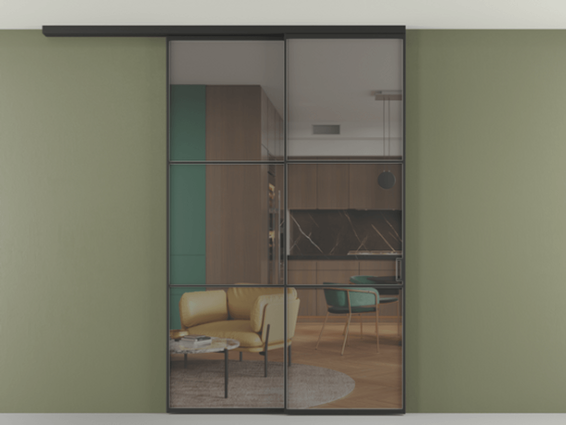 Перегородка Formato вдоль стены на потолок телескопик синхро 2 АЛПР 040.03 Алюминий Черный Прозрачное серое стекло, триплекс, 6 мм. Скрытый короб ЧЕР Цена 262000 ₽ 1. Полотно 2 шт.  (800/2100 мм)
2. Комплект установки раздвижной системы
3. Базовый комплект фурнитуры
4.Ручка RONDO
. Фабрика дверей Волховец 8 (800) 551 43 19  Перегородка Formato вдоль стены на потолок телескопик синхро 2 АЛПР 040.03 Алюминий Черный Прозрачное серое стекло, триплекс, 6 мм Цена 262000 ₽ | Volhovec