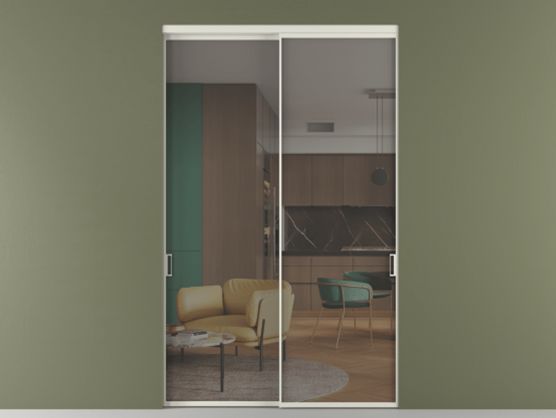 Перегородка Formato внутри проёма двустворчатая АЛПР 040.01 Алюминий Белый Прозрачное серое стекло, триплекс, 6 мм. Скрытый короб БЕЛ Цена 162330 ₽ 1. Полотно 2 шт.  (800/2100 мм)
2. Комплект установки раздвижной системы
3. Базовый комплект фурнитуры
4.Ручка RONDO. Фабрика дверей Волховец 8 (800) 551 43 19  Перегородка Formato внутри проёма двустворчатая АЛПР 040.01 Алюминий Белый Прозрачное серое стекло, триплекс, 6 мм Цена 162330 ₽  | Volhovec