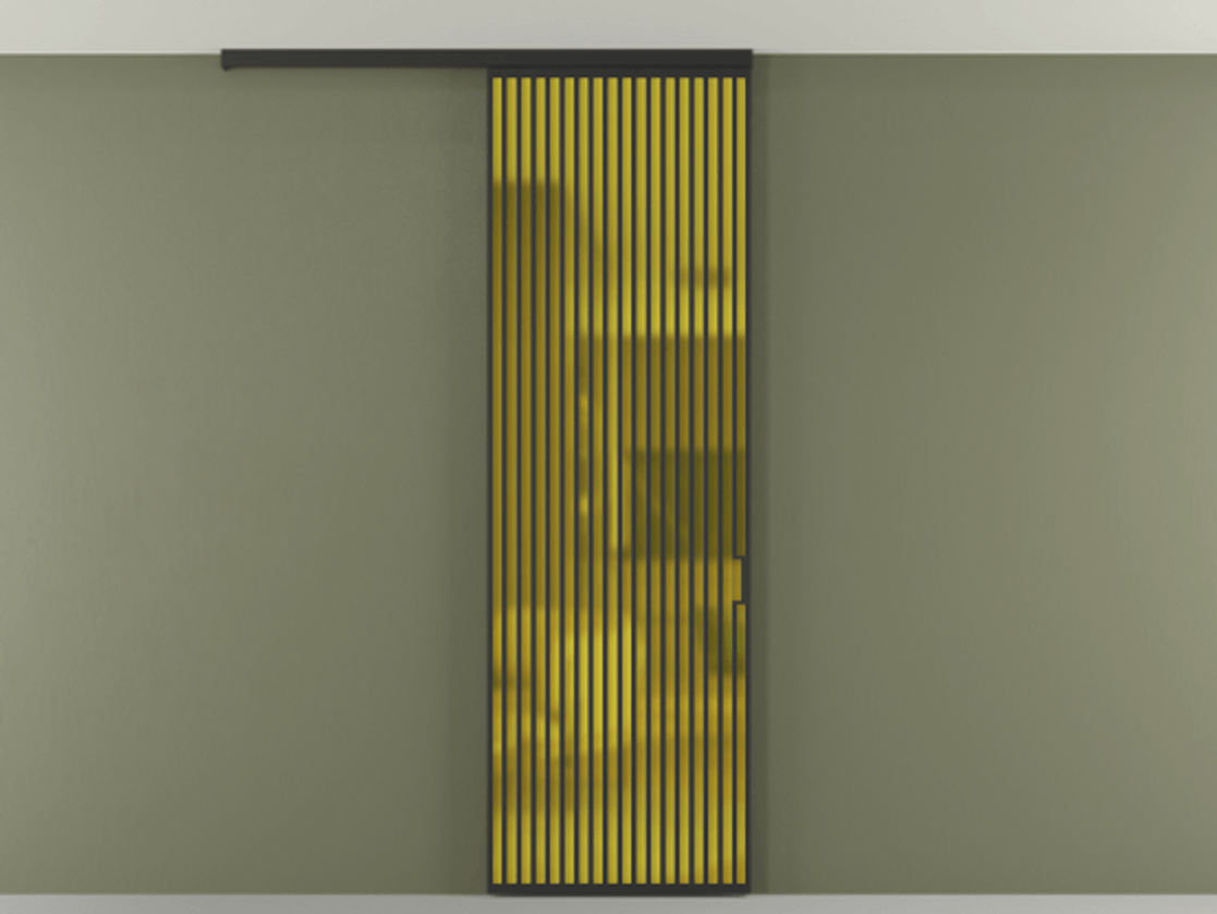 Перегородка Formato вдоль стены на потолок одностворчатая АЛПР 040.06 Алюминий Черный Сатинированное жёлтое стекло, триплекс, 6мм Цена 203140 ₽ | Volhovec