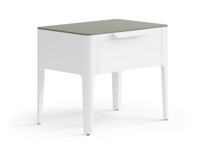 Мебель Тумба прикроватная Piega 1 ящик. Цвет Матовый пудровый белый. Материал Гладкая эмаль. Коллекция Тумба прикроватная Piega 1 ящик. Картинка.