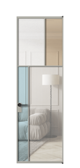 Дверь межкомнатная АЛПЛ041.22 АНСР 4 стекла. Цвет Алюминий нейтральный серый. Материал Алюминий в эмали. Коллекция Mosaic. Картинка.