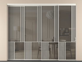 Алюминевая перегородка vntl4_1 БЕЛ. Цвет Алюминий Белый. Материал Алюминий. Коллекция Перегородка Mosaic внутри проёма 4 створки с синхронным механизмом. Картинка.