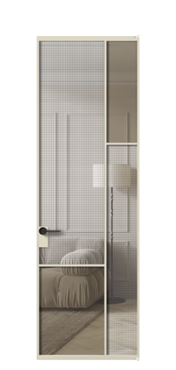 Дверь межкомнатная АЛПЛ041.12 АБСР MS+Бронза триплекс. Цвет Алюминий бежево-серый. Материал Алюминий в эмали. Коллекция Mosaic. Картинка.